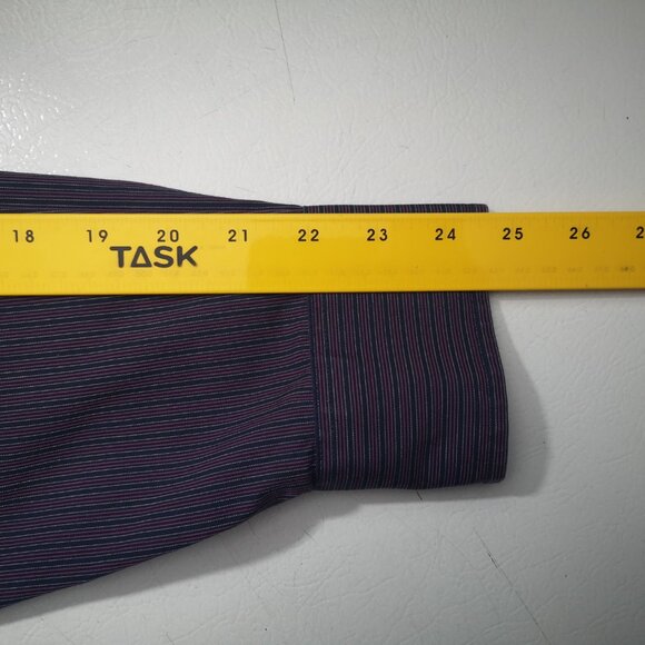 Hudson North Men's Size Large Non Iron Navy & Maroon Striped Dress Shirt - Picture 9 of 11